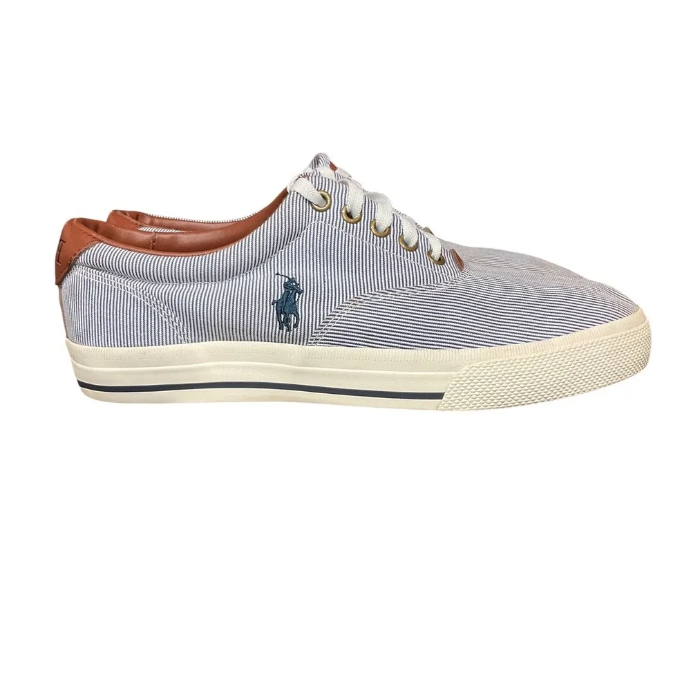 Polo Ralph Lauren Vaughn Pinstripes Blue White Boat Shoes‎ Sneakers Size 9D